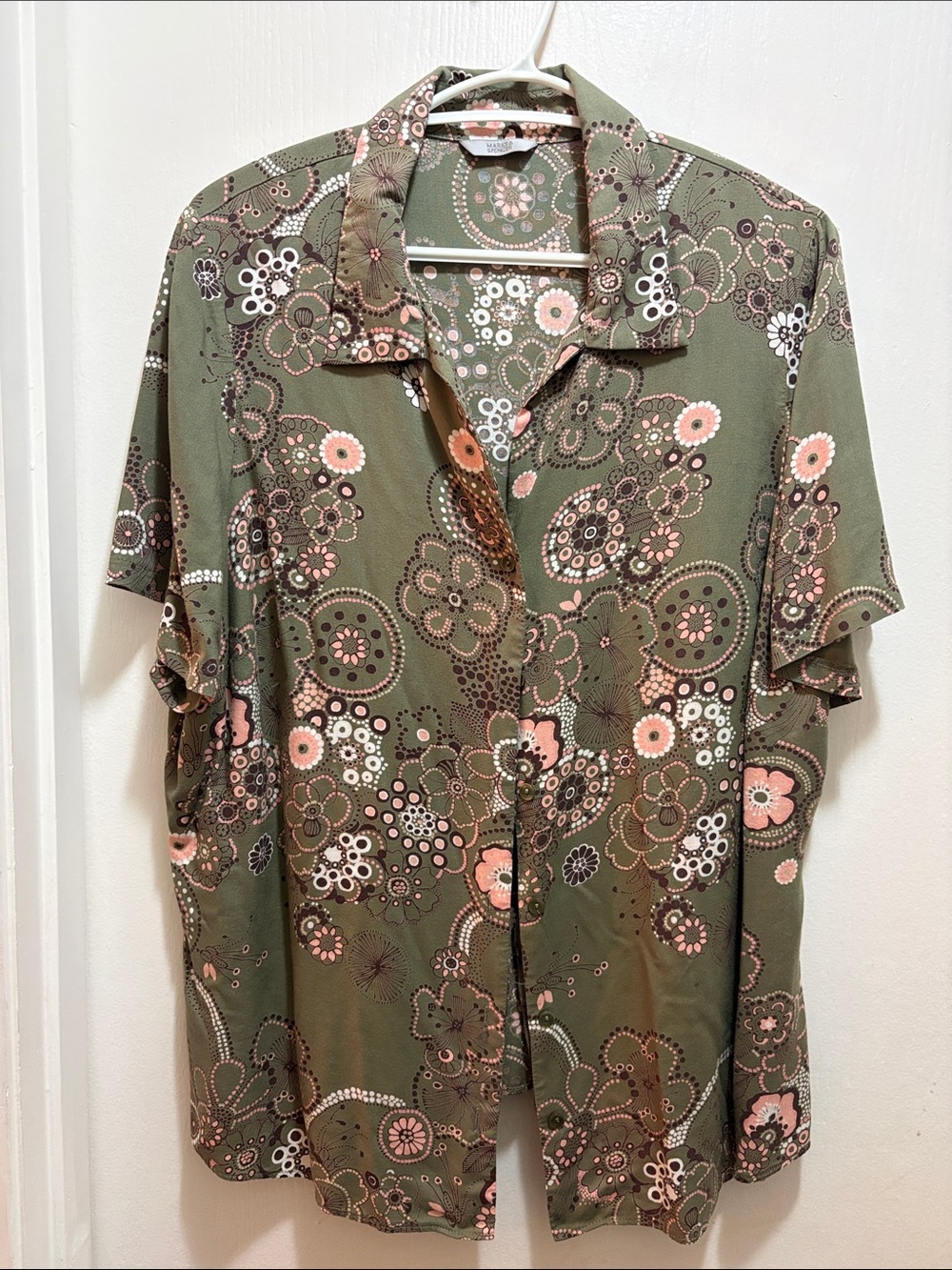 Marks & Spencer Olive Green Floral Button Front Blouse